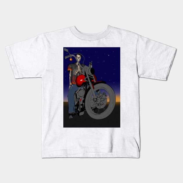 Skeleton Biker Kids T-Shirt by Colin-Bentham